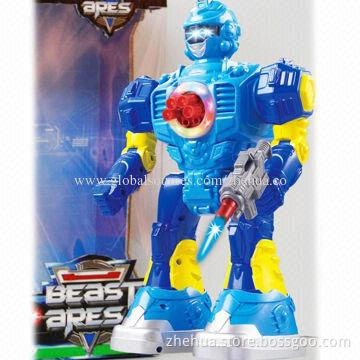 Battery operated toy robot with walk, fight and shooting function